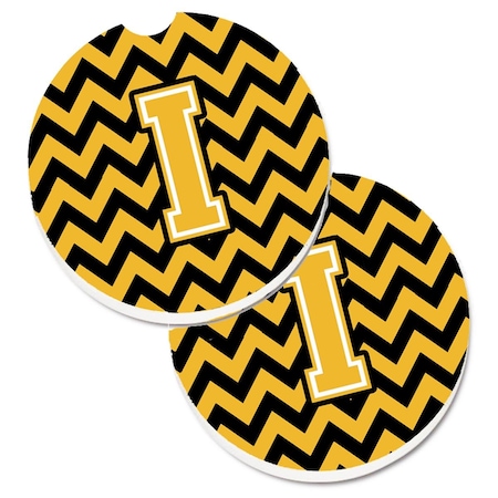 Carolines Treasures Letter I Chevron Black and Gold Set of 2 Cup Holder Car Coaster CJ1053-ICARC